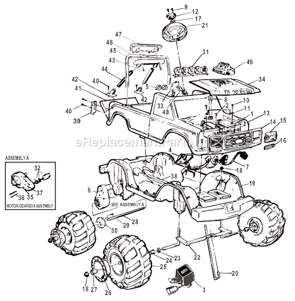 Page A Diagram and Parts List for 78670-86450  Power Wheels Ride-On Cars